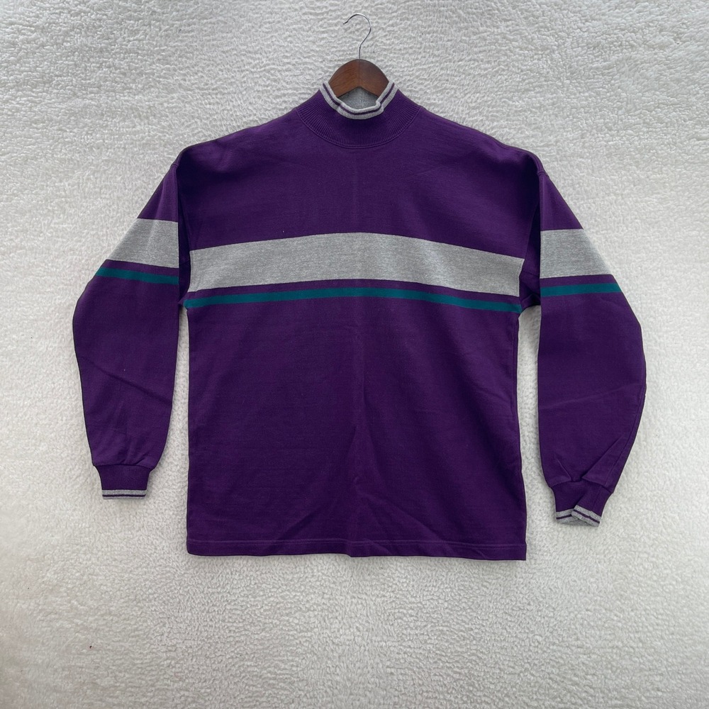 Vintage LL Bean Shirt Mens L Purple Heavy Cotton Mock Neck Rugby Made in USA